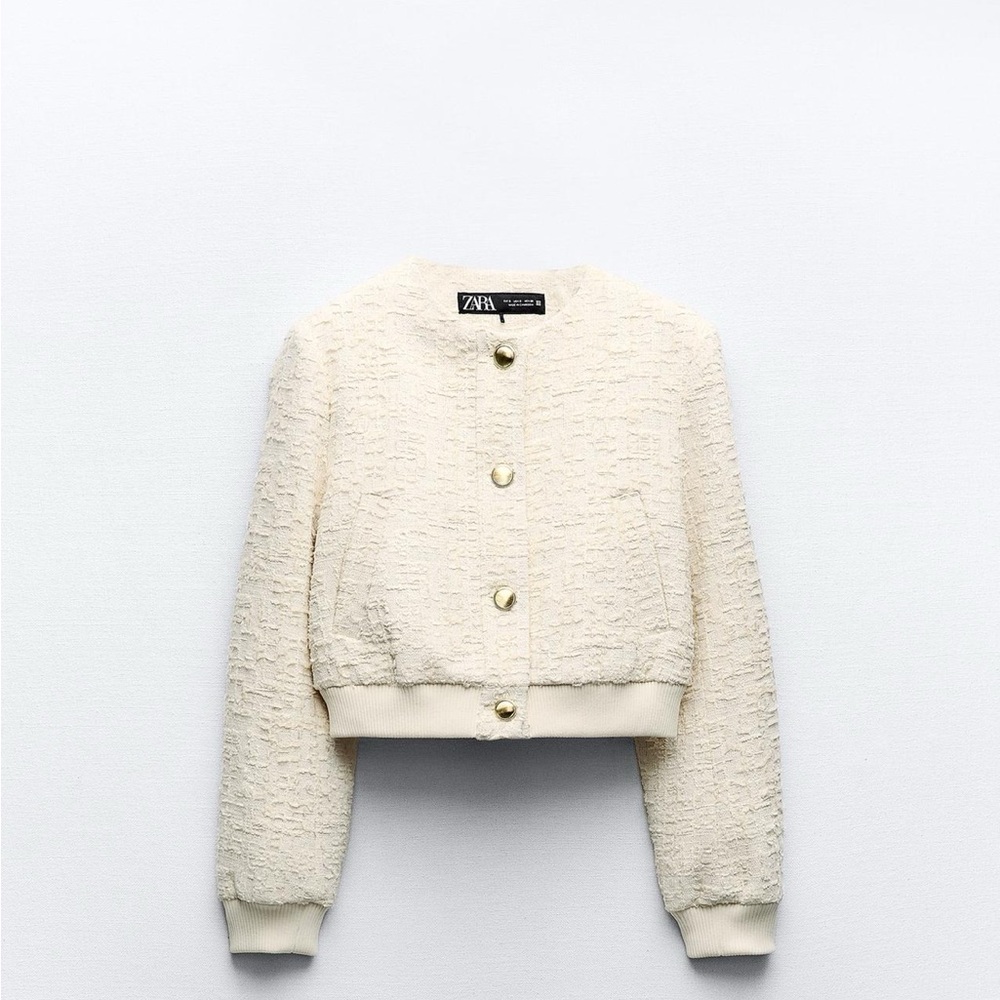 Zara cream textured weave bomber